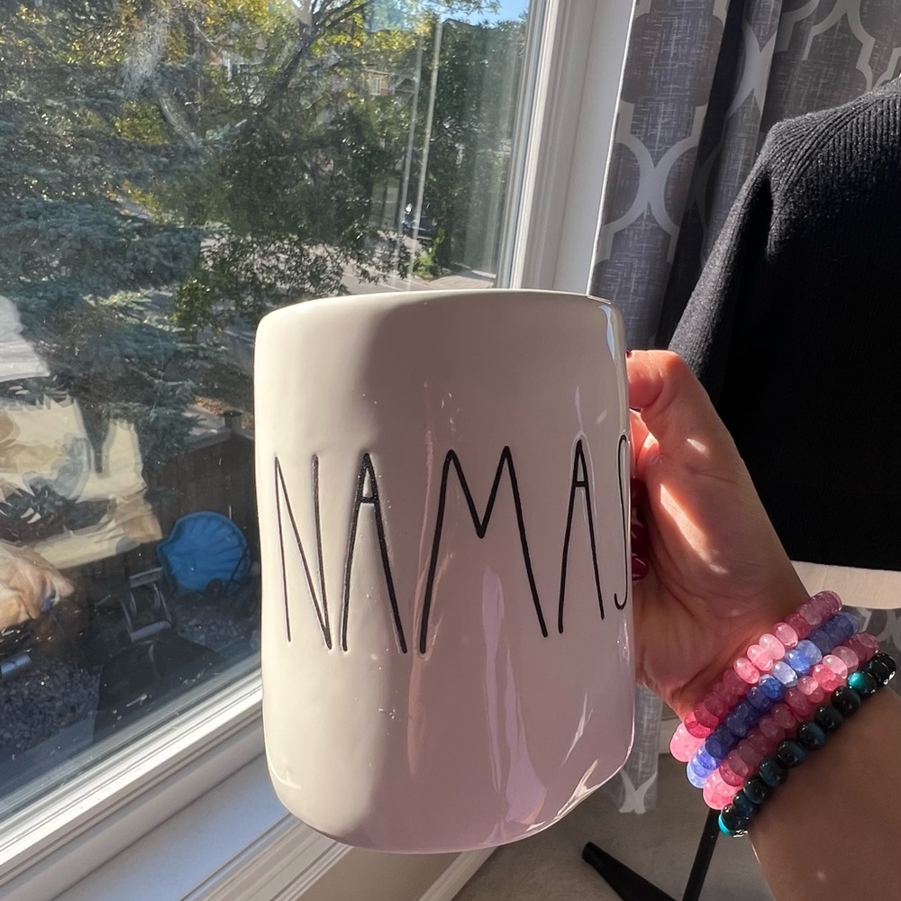 Rae Dunn White Ceramic Mug with 'NAMASTE Text